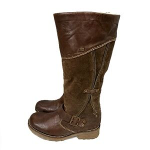 Reiker, Brown Leather and Suede Knee-High Boots with shearling lining, Size 5.5